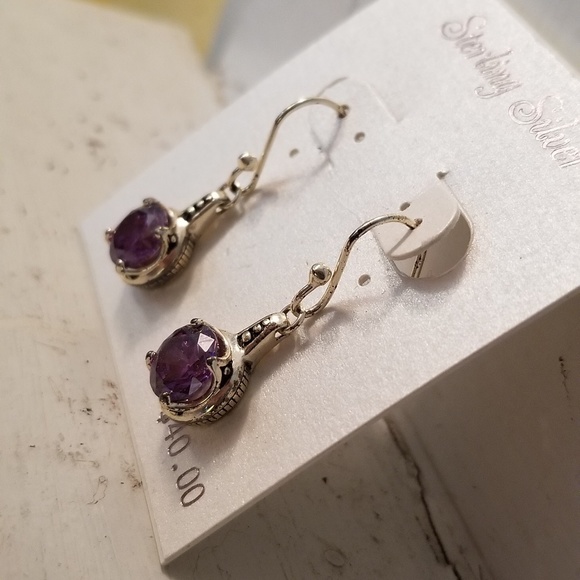 COPY - Sterling Silver Earrings Amethyst Cubic Zirconia - Picture 5 of 8